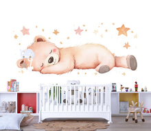 Load image into Gallery viewer, Sleeping Bear Wall Decal • Cute Nursery Bear Sticker • Pastel Kids Room Decor • Baby Room Animal Mural • Peel &amp; Stick Wall Art