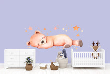 Load image into Gallery viewer, Sleeping Bear Wall Decal • Cute Nursery Bear Sticker • Pastel Kids Room Decor • Baby Room Animal Mural • Peel &amp; Stick Wall Art