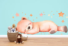 Load image into Gallery viewer, Sleeping Bear Wall Decal • Cute Nursery Bear Sticker • Pastel Kids Room Decor • Baby Room Animal Mural • Peel &amp; Stick Wall Art