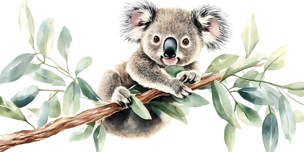 Koala Wall Decal • Nursery Koala Sticker • Baby Room Wall Art • Watercolor Animal Mural • Kids Room Decor • Eucalyptus Branch Wall Sticker