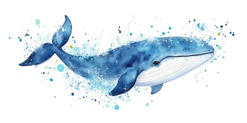Watercolor Whale Wall Decal • Ocean Nursery Sticker • Blue Whale Mural • Kids Room Sea Animal Decor • Baby Boy Nursery Wall Art