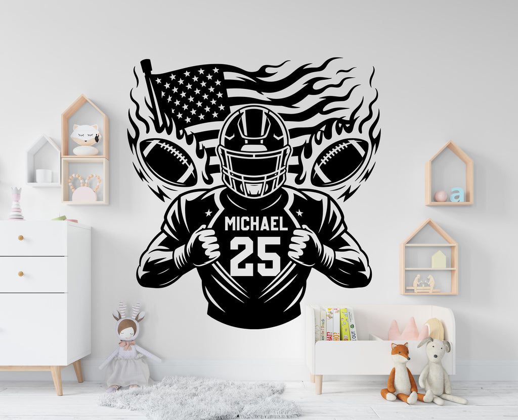Large Custom Name American Football wall decal Sport Wall Decal Kids Decal Personalized Gifts wall Vinyl Wall Sticker Boy Room 981RS