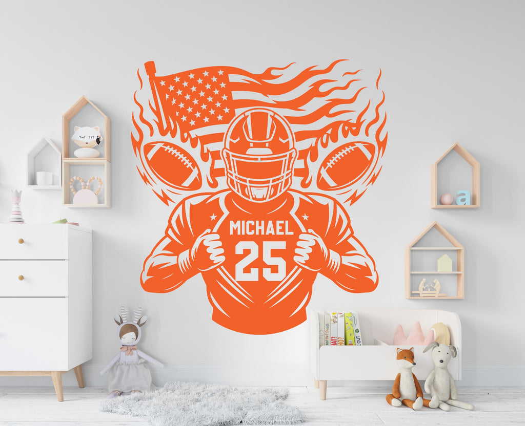 Large Custom Name American Football wall decal Sport Wall Decal Kids Decal Personalized Gifts wall Vinyl Wall Sticker Boy Room 981RS