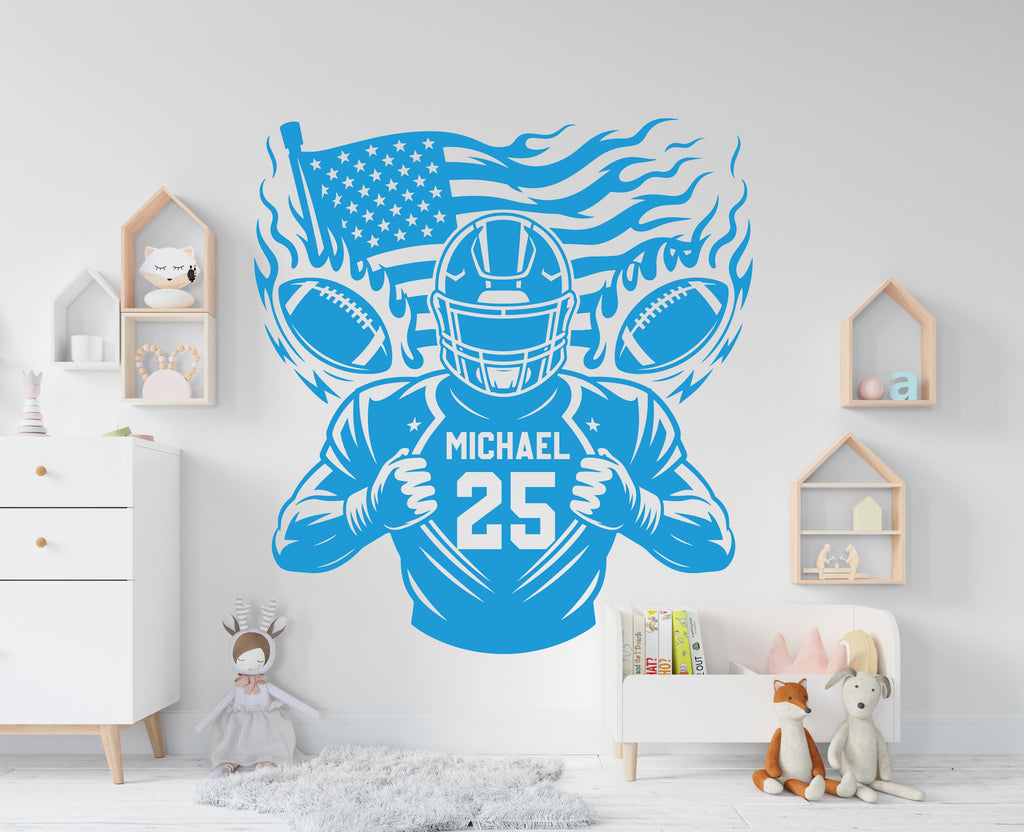 Large Custom Name American Football wall decal Sport Wall Decal Kids Decal Personalized Gifts wall Vinyl Wall Sticker Boy Room 981RS