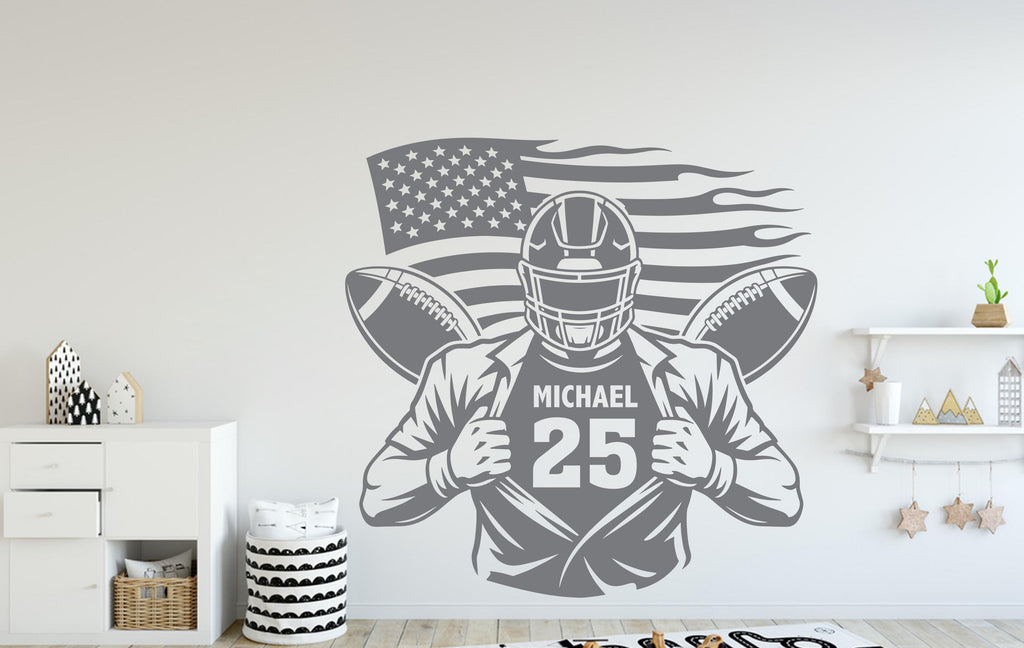 Custom Name American Football Wall Decal, Custom name Football Wall sticker, Personalized gift Football wall art Kids room Decal 172DE