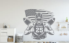 Load image into Gallery viewer, Custom Name American Football Wall Decal, Custom name Football Wall sticker, Personalized gift Football wall art Kids room Decal 172DE