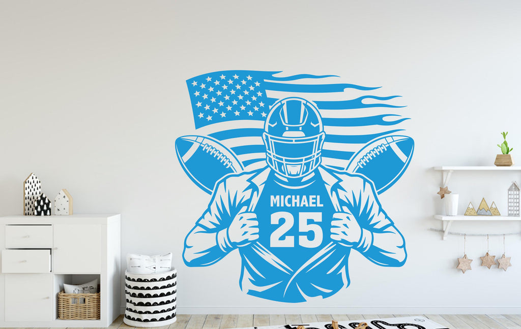 Custom Name American Football Wall Decal, Custom name Football Wall sticker, Personalized gift Football wall art Kids room Decal 172DE