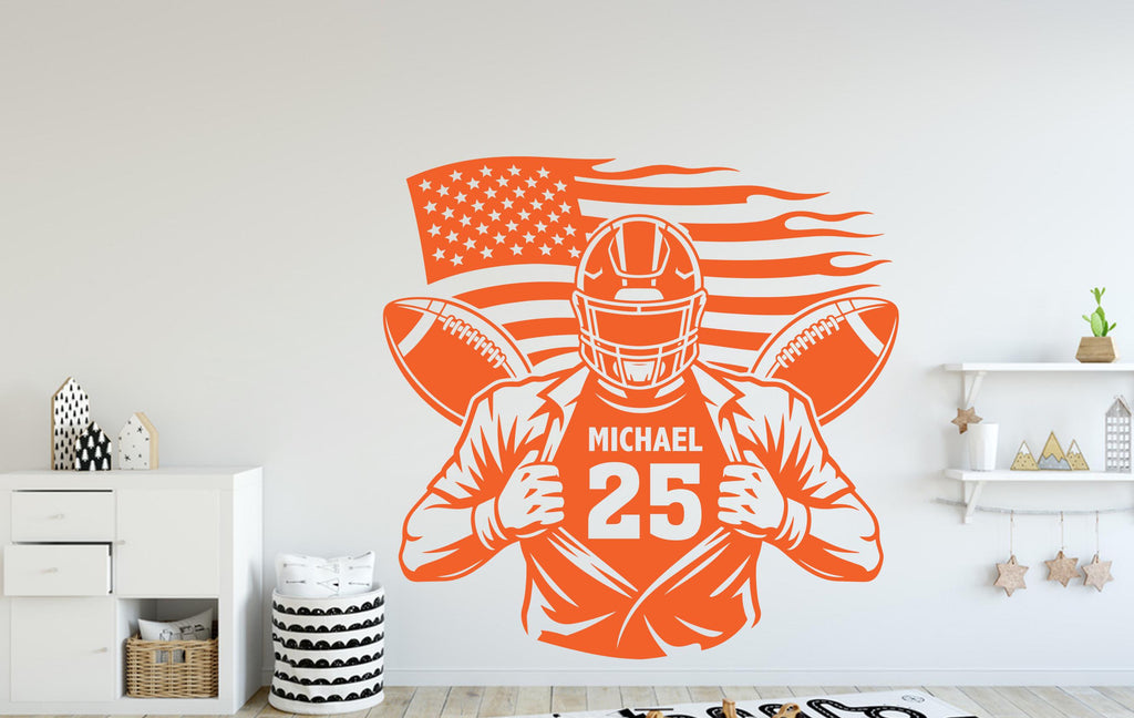 Custom Name American Football Wall Decal, Custom name Football Wall sticker, Personalized gift Football wall art Kids room Decal 172DE