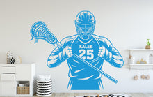 Load image into Gallery viewer, Custom Name Lacrosse Wall Decal, Kids Room Decor