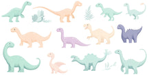 Load image into Gallery viewer, Pastel Dinosaur Wall Decal Set • Cute Dino Nursery Stickers • Baby Room Wall Art • Kids Dino Decor • Peel &amp; Stick Dinosaur Mural • Playroom