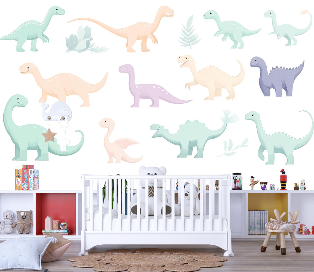 Pastel Dinosaur Wall Decal Set • Cute Dino Nursery Stickers • Baby Room Wall Art • Kids Dino Decor • Peel & Stick Dinosaur Mural • Playroom