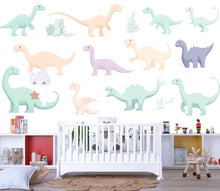 Load image into Gallery viewer, Pastel Dinosaur Wall Decal Set • Cute Dino Nursery Stickers • Baby Room Wall Art • Kids Dino Decor • Peel &amp; Stick Dinosaur Mural • Playroom