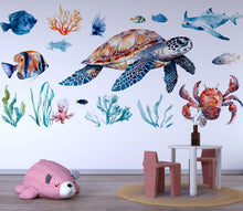 Load image into Gallery viewer, Ocean Sea Life Wall Decal, Sea Turtle Nursery Sticker, Underwater Kids Room Decor, Coral Reef Wall Art, Baby Room Wall Mural, Ocean Animals