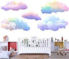 Load image into Gallery viewer, Rainbow Pastel Cloud Wall Decals • Kids Room Peel &amp; Stick Cloud Stickers • Nursery Sky Mural • Removable Pastel Wall Art for Baby Rooms