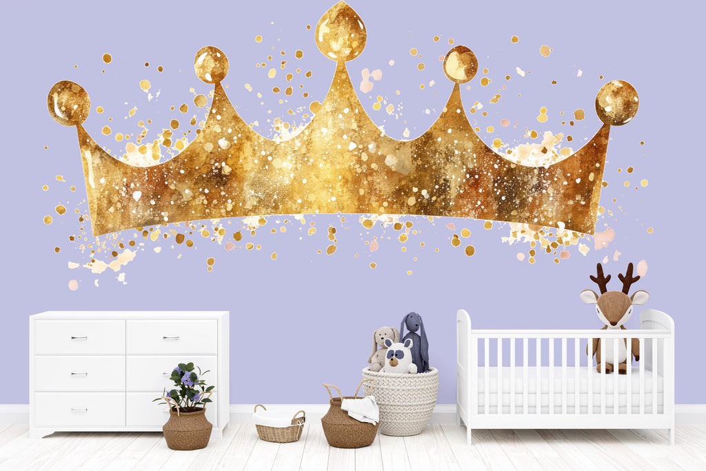 Gold Crown Wall Decal for Nursery • Royal Crown Sticker • Kids Room Peel & Stick Mural • Princess Prince Nursery Decor • Removable Wall Art