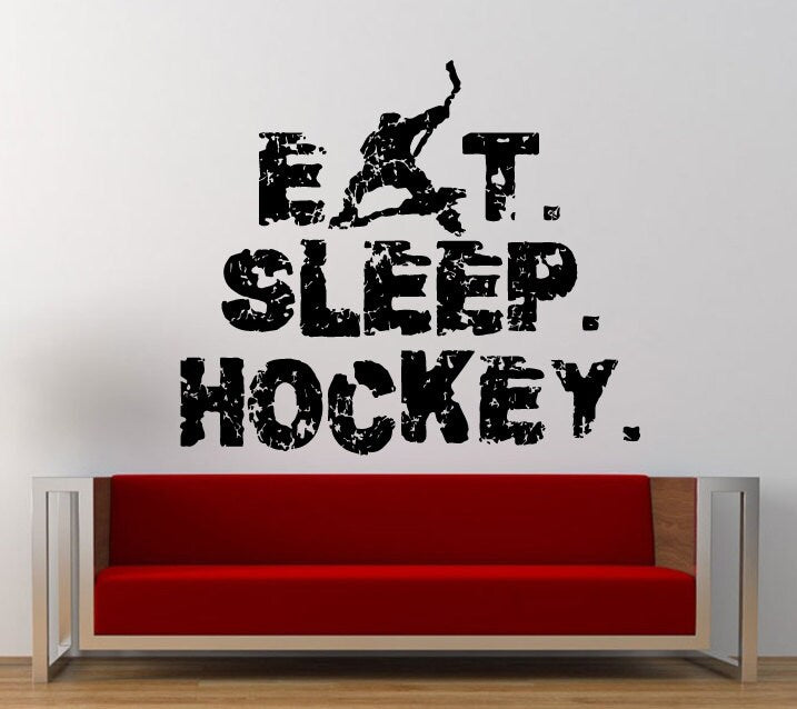 Eat Sleep Play Ice Hockey Repeat Sport Game Fun Outdoors Wall Decal Sticker Vinyl Mural Leaving Bedroom Room Home Decor FREE SHIPPING L300