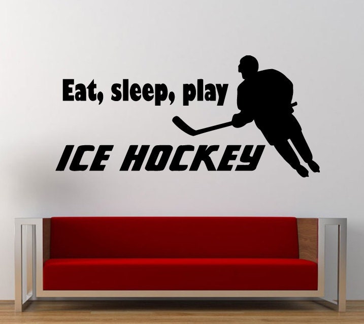 Eat Sleep Play Ice Hockey Repeat Sport Game Fun Outdoors Wall Decal Sticker Vinyl Mural Leaving Bedroom Room Home Decor FREE SHIPPING L293