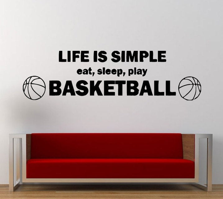 Life Is Simple Eat Sleep Play Basketball Sport Game Fun Wall Decal Sticker Vinyl Mural Leaving Bedroom Room Home Decor FREE SHIPPING L298
