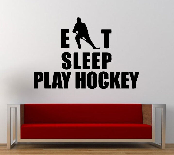 Eat Sleep Play Ice Hockey Repeat Sport Game Fun Outdoors Wall Decal Sticker Vinyl Mural Leaving Bedroom Room Home Decor FREE SHIPPING L306