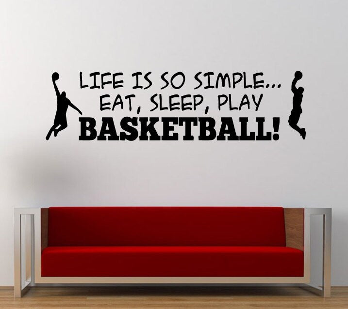 Life Is So Simple Eat Sleep Play Basketball Sport Game Wall Decal Sticker Vinyl Mural Leaving Bedroom Room Home Decor FREE SHIPPING L283