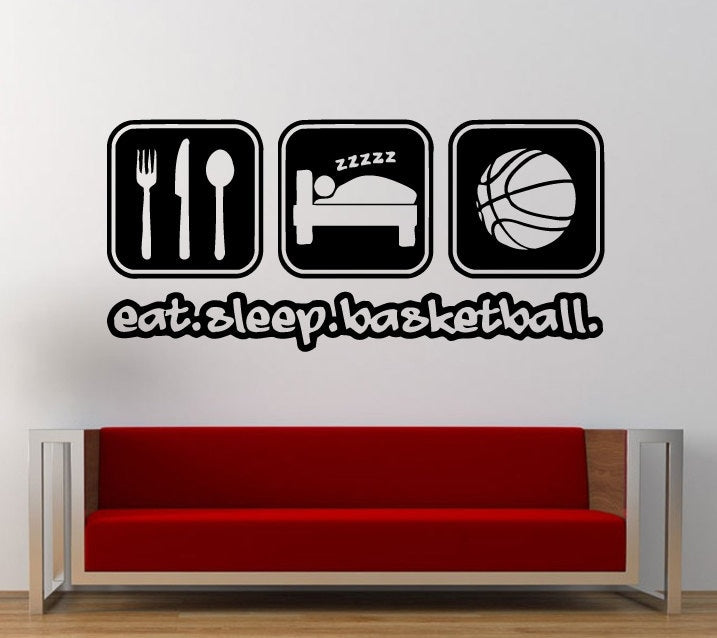 Eat Sleep Play Basketball Sport Game Fun Outdoors Wall Decal Sticker Vinyl Mural Leaving Bedroom Room Home Decor FREE SHIPPING L289