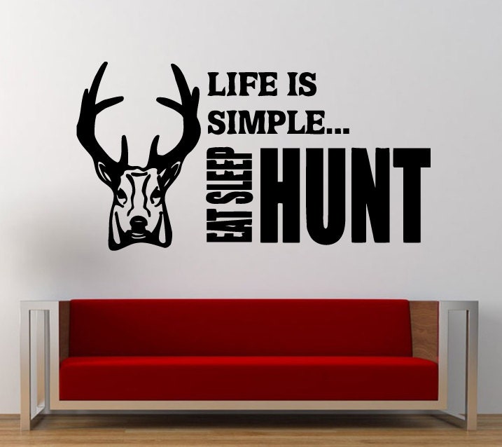 Life Is Simple Eat Sleep Hunt Repeat Outdoors Wall Decal Sticker Vinyl Mural Leaving Bedroom Room Home Decor FREE SHIPPING L292