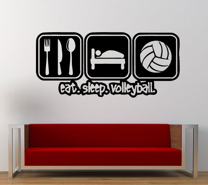 Eat Sleep Play Volleyball Sport Game Wall Decal Sticker Vinyl Mural Leaving Bedroom Room Home Decor FREE SHIPPING L303