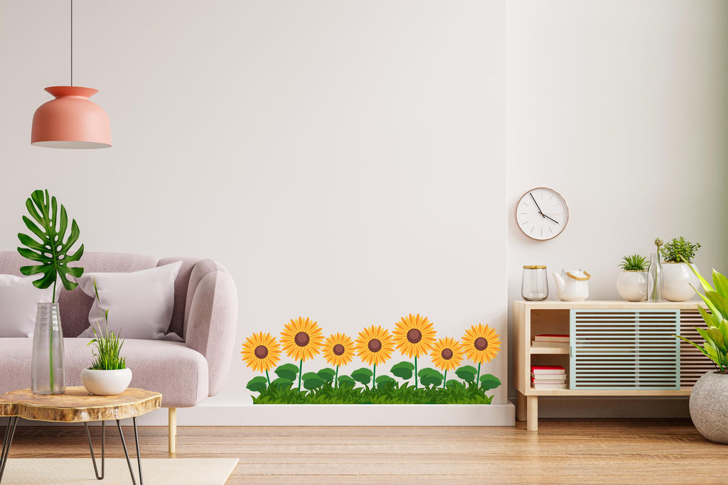 Sunflower wall vinyl sticker decal, Plants wall decoration, Flower plant wall decal, Living Room decor, Mural decoration 698LU