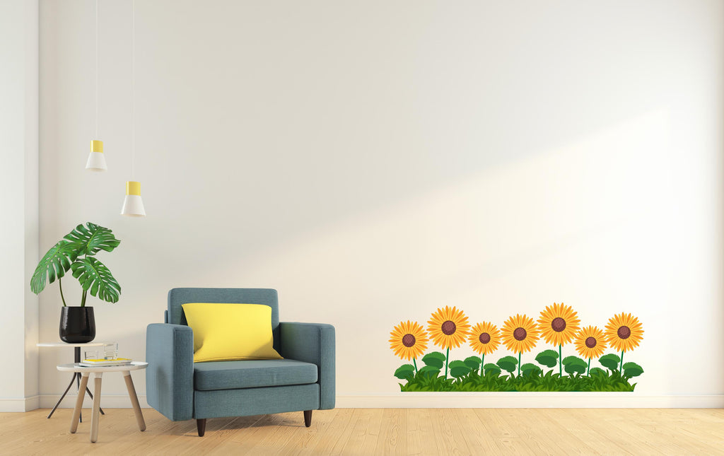 Sunflower wall vinyl sticker decal, Plants wall decoration, Flower plant wall decal, Living Room decor, Mural decoration 698LU
