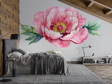 Load image into Gallery viewer, Large Peony Wall Decal • Pink Flower Mural Sticker • Watercolor Floral Bedroom Decor • Peel &amp; Stick Wall Art • Removable Botanical Mural