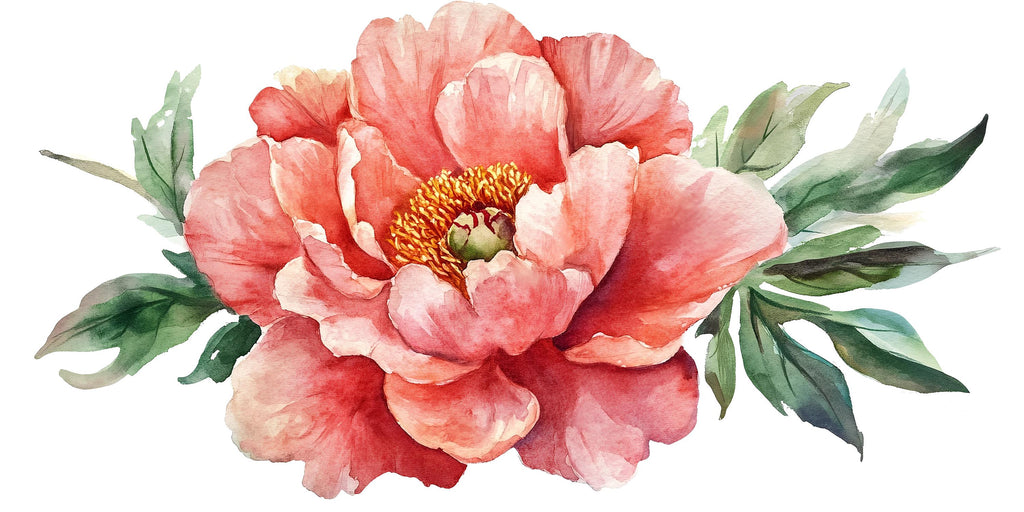 Large Peony Wall Decal • Coral Flower Mural Sticker • Watercolor Floral Bedroom Decor • Peel & Stick Wall Art • Removable Botanical Mural
