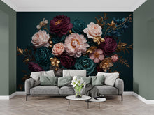 Load image into Gallery viewer, Floral Rose Wallpaper – Large Peony &amp; Rose Mural Gold rose | Romantic Botanical Wall Art, floral Style Decor 1003RS