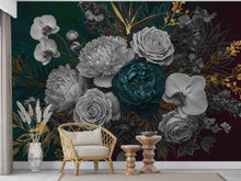 Load image into Gallery viewer, Floral Rose Wallpaper – Large Peony &amp; Rose Mural Gold rose | Romantic Botanical Wall Art, floral Style Decor 1004RS