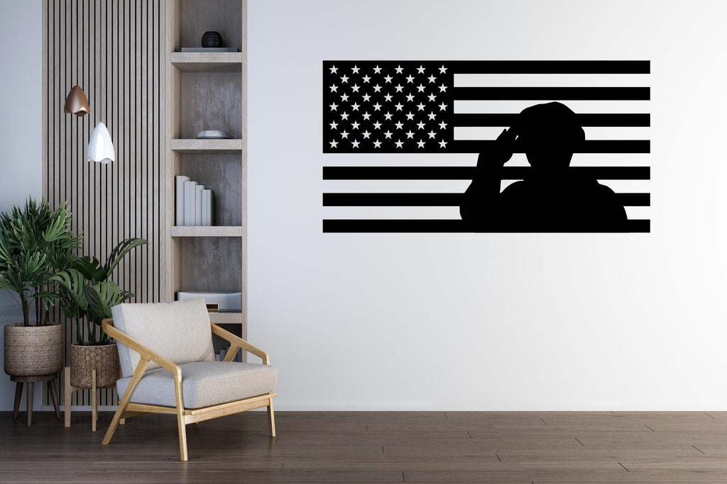 American Flag Soldier Salute Wall Decal – Patriotic Military Decor, US Army Marine Tribute Art, Veterans Gift, Home Wall Art Printable 705LU