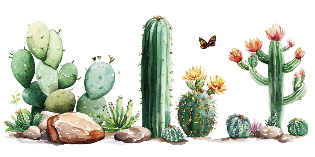 Cactus Wall Decal • Watercolor Desert Plants Mural • Boho Southwestern Wall Art • Peel Stick Sticker Set • Removable Nursery & Home Decor