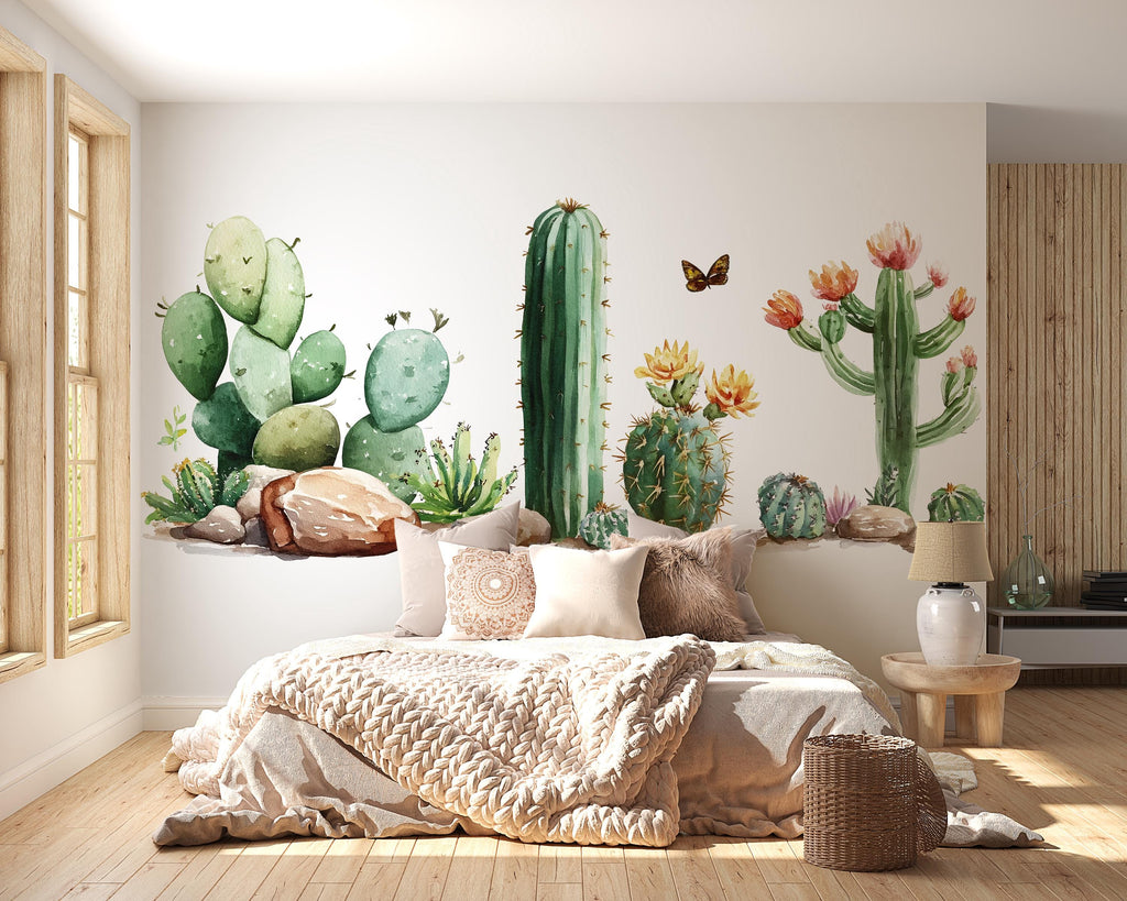 Cactus Wall Decal • Watercolor Desert Plants Mural • Boho Southwestern Wall Art • Peel Stick Sticker Set • Removable Nursery & Home Decor