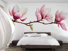 Load image into Gallery viewer, Magnolia Wall Decal • Large Watercolor Flower Branch Mural • Pink Floral Peel &amp; Stick Wall Art • Removable Bedroom Sticker • Botanical Decor