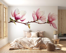 Load image into Gallery viewer, Magnolia Wall Decal • Large Watercolor Flower Branch Mural • Pink Floral Peel &amp; Stick Wall Art • Removable Bedroom Sticker • Botanical Decor