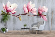 Load image into Gallery viewer, Magnolia Wall Decal • Large Watercolor Flower Branch Mural • Pink Floral Peel &amp; Stick Wall Art • Removable Bedroom Sticker • Botanical Decor