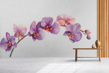Load image into Gallery viewer, Purple Orchid Wall Decal • Watercolor Flower Branch Mural • Large Floral Peel &amp; Stick Wall Art • Removable Bedroom Decor • Botanical Sticker