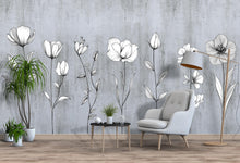 Load image into Gallery viewer, Black and White Botanical Floral Wall Decal • Minimalist Line Art Flowers Sticker • Modern Large Wall Decor for Bedroom, Nursery or Living