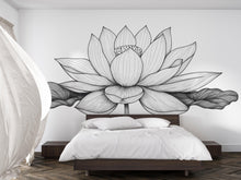 Load image into Gallery viewer, Large Lotus Flower Wall Decal • Minimalist Line Art Floral Mural • Black and White Botanical Wall Sticker for Bedroom, Yoga or Meditation