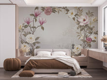 Load image into Gallery viewer, Elegant Magnolia Tree Wall Mural – Hand-Painted Watercolor Blossoms in Blush Pink &amp; White | Romantic Floral Wallpaper 986RS