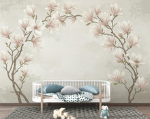Load image into Gallery viewer, Elegant Magnolia Tree Wall Mural – Hand-Painted Watercolor Blossoms | Romantic Floral Wallpaper 988RS
