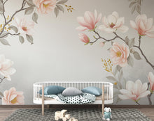 Load image into Gallery viewer, Magnolia Wallpaper Wall Mural – Hand-Painted Watercolor Blossoms | Romantic Floral Wallpaper 990RS