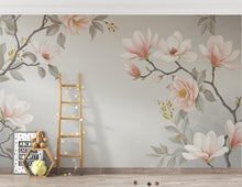 Load image into Gallery viewer, Magnolia Wallpaper Wall Mural – Hand-Painted Watercolor Blossoms | Romantic Floral Wallpaper 990RS