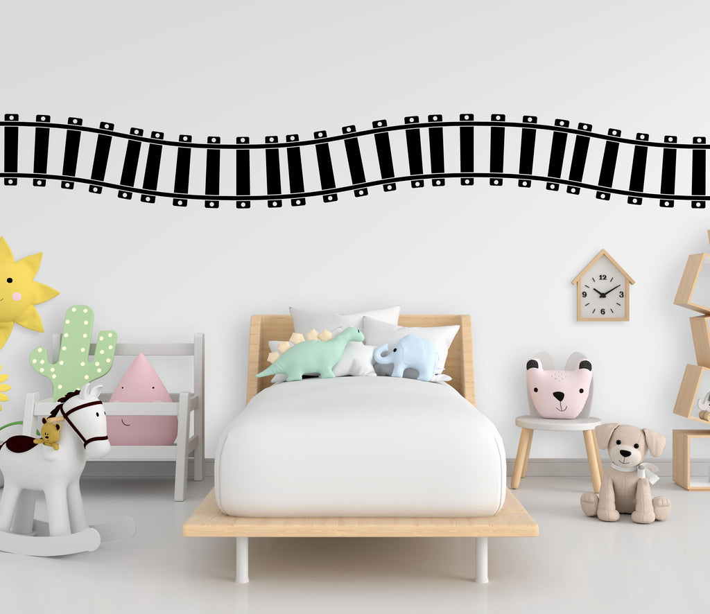 Railroad train Wall Decal Highway Vinyl Sticker Track Route Wall Decor Kids Playroom Boys Room Wall Art Train Bedroom Mural Sticker 699LU