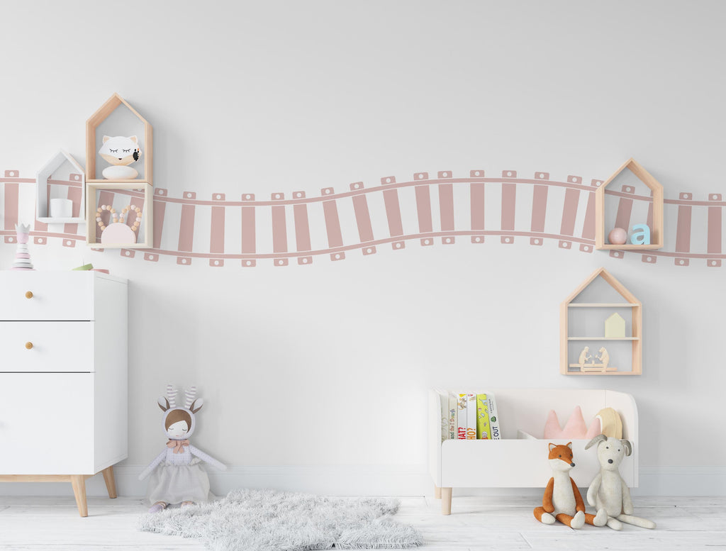 Railroad train Wall Decal Highway Vinyl Sticker Track Route Wall Decor Kids Playroom Boys Room Wall Art Train Bedroom Mural Sticker 699LU