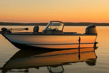 Load image into Gallery viewer, Sunset Fisher Boat Wrap – Realistic Angler Silhouette Marine Vinyl Design for Fishing Boats, Lake Boats &amp; Sport Boats | Golden Hour Boat