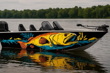 Load image into Gallery viewer, Bold Bass Boat Wrap – Vibrant Full-Color Fishing Vinyl Design for Bass Boats, Lake Boats &amp; Sport Cruisers | Custom Marine Graphic Boat Wrap